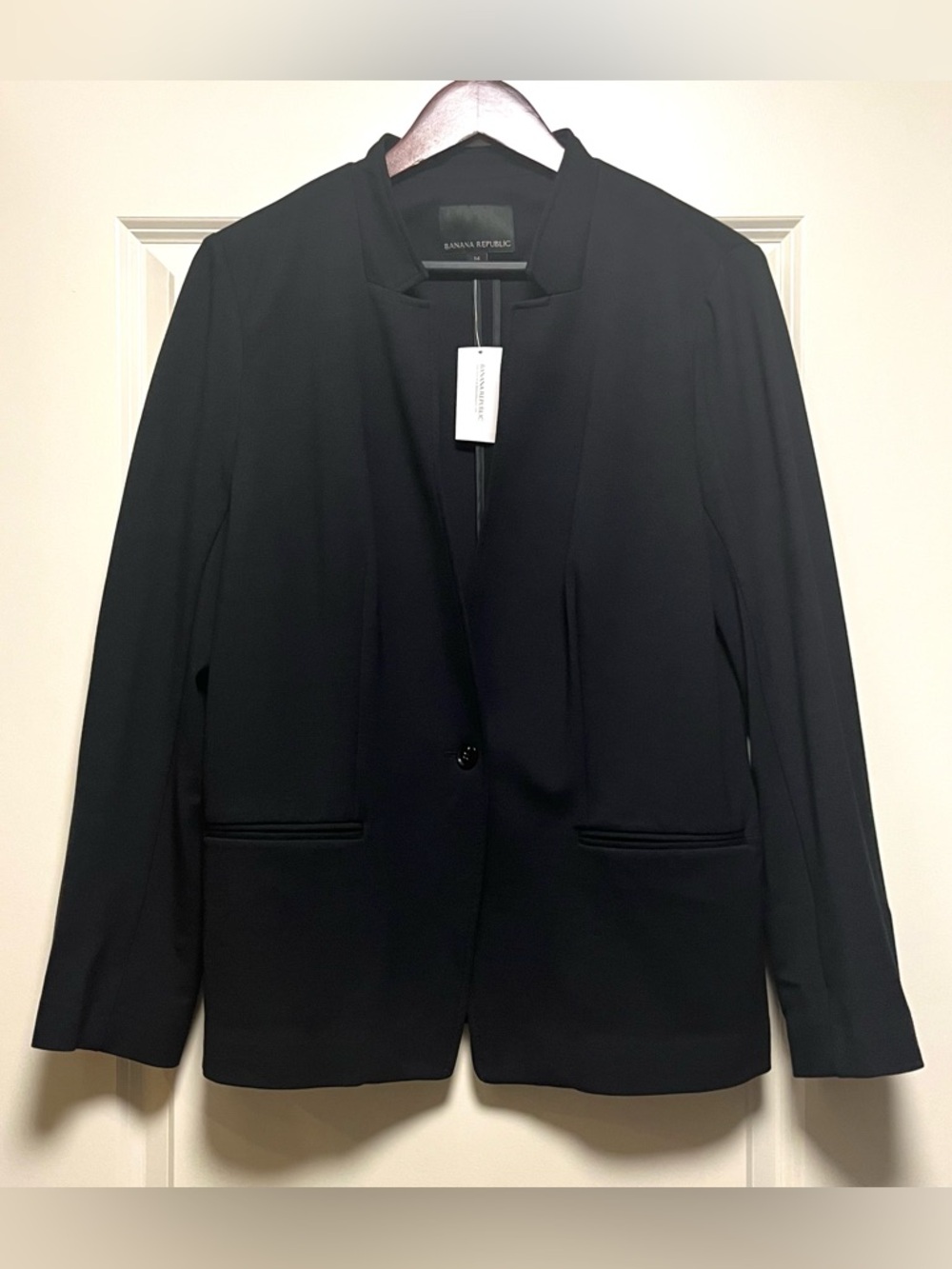 NWT Banana Republic Long and Lean Fit Inverted Collar Ponte Blazer Chic Black 14